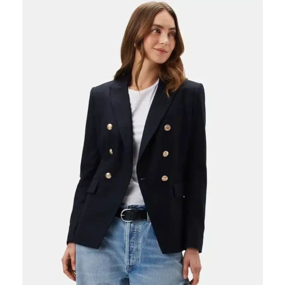 NWT Amour Vert Tobie Double Breasted Blazer Shoulder Pad Navy Nautical Women's S - Picture 13 of 13